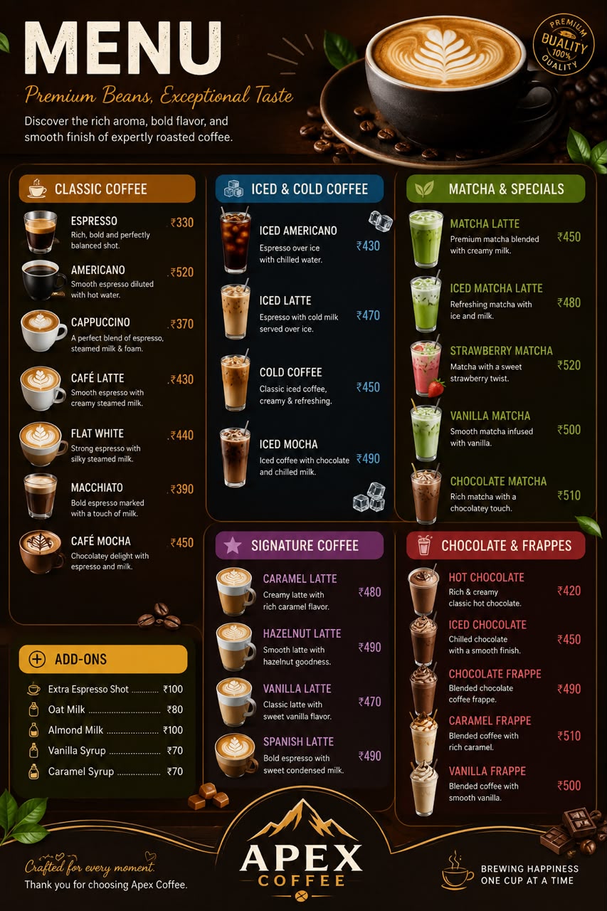 Apex Flow Coffee Menu